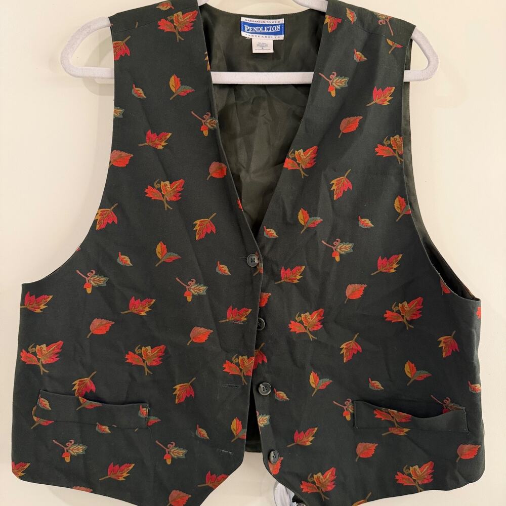 Vintage Pendleton Knockabouts Cotton Fall Leaf Acorn Print Vest Size Large USA M